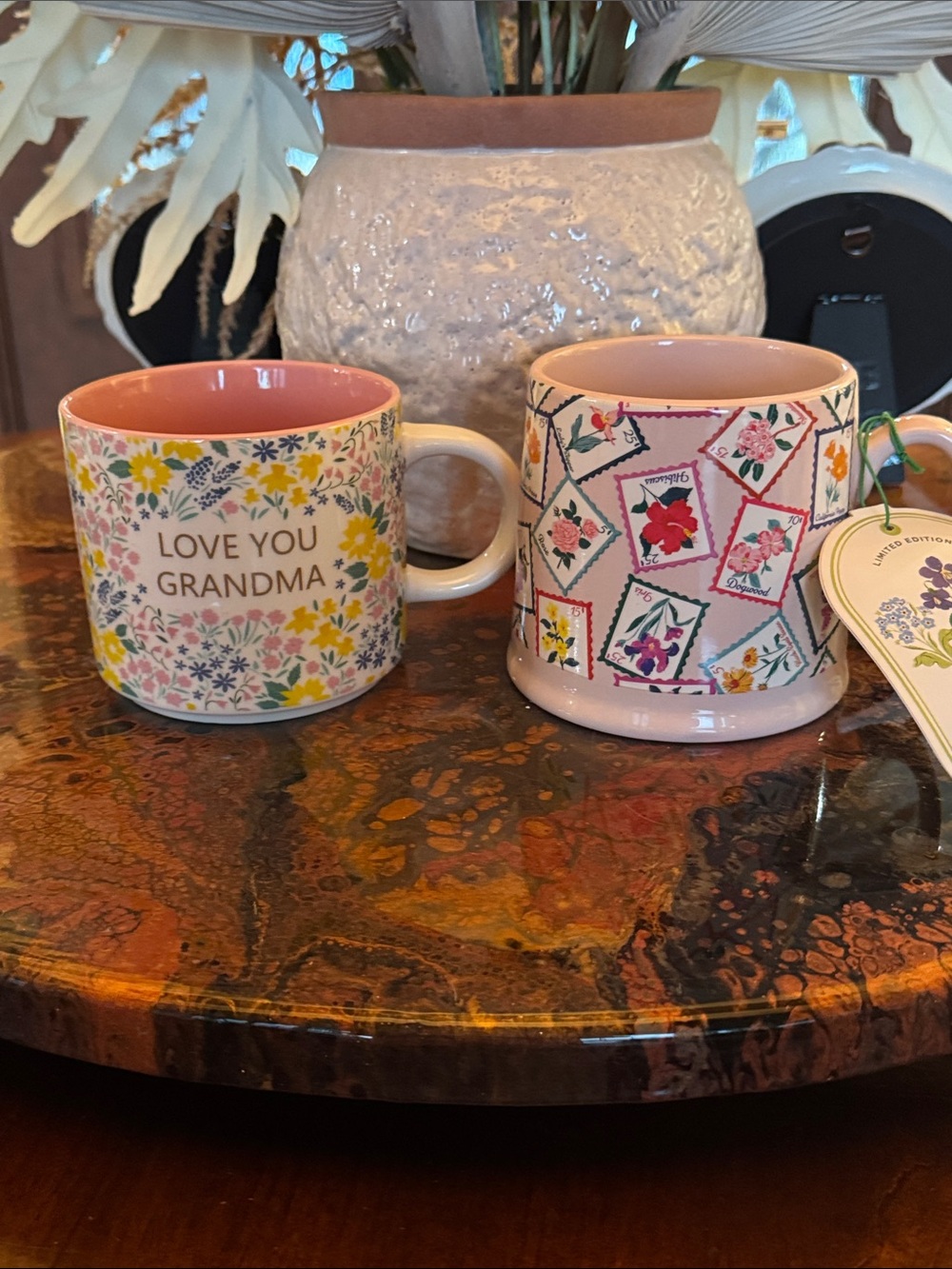 (2) ‘Love You Grandma' & Floral Ceramic Mug Set